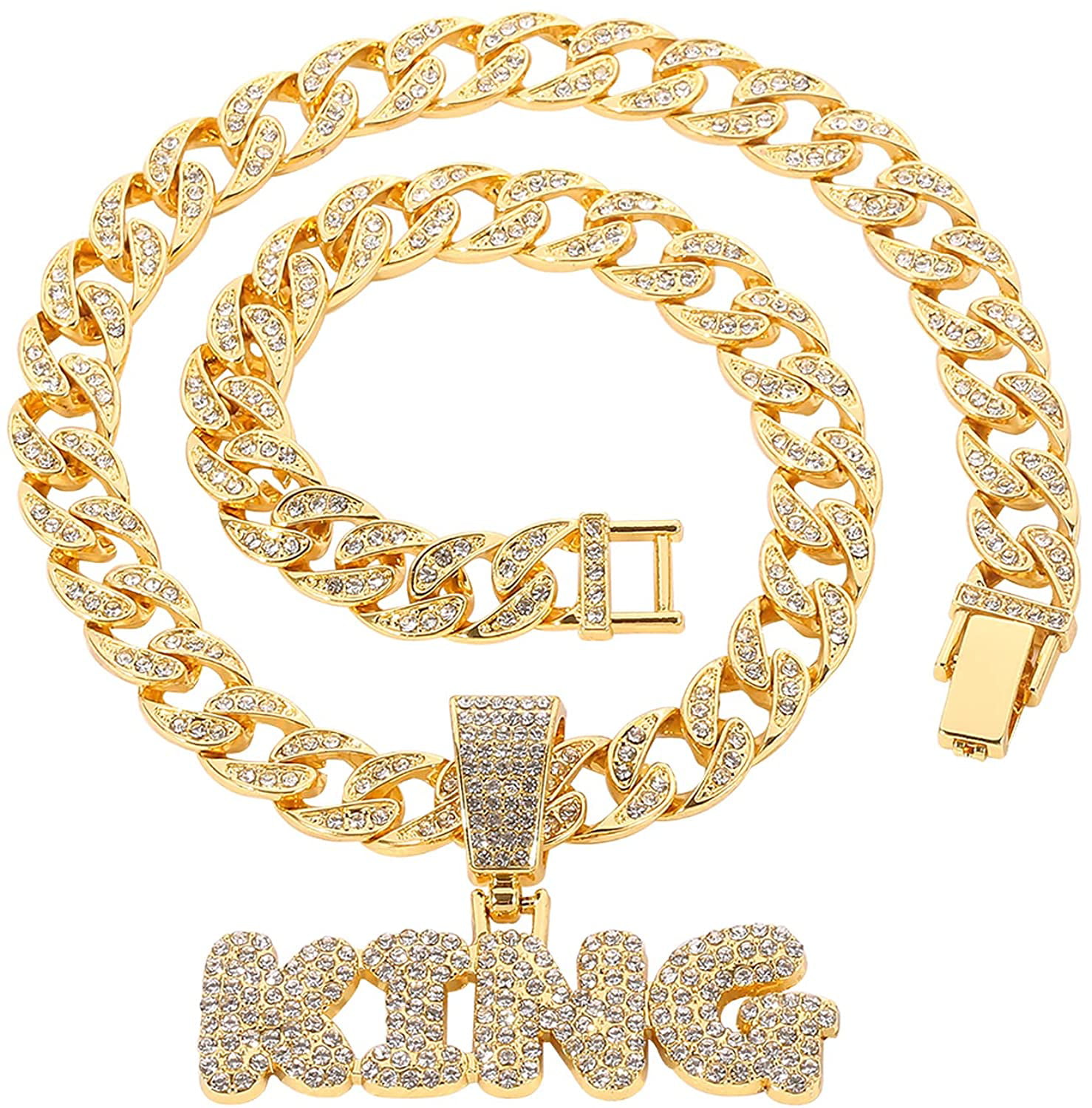 Hip Hop Migos YRN Pendant 11mm 18" Cuban Link Chain Necklace 14k Gold Plated 