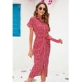 thumbnail image 5 of Furvclv Women's Boho Floral Short Sleeve V Neck Ruched Bodycon Dress with Tie Slit Hem Beach Dress, 5 of 8
