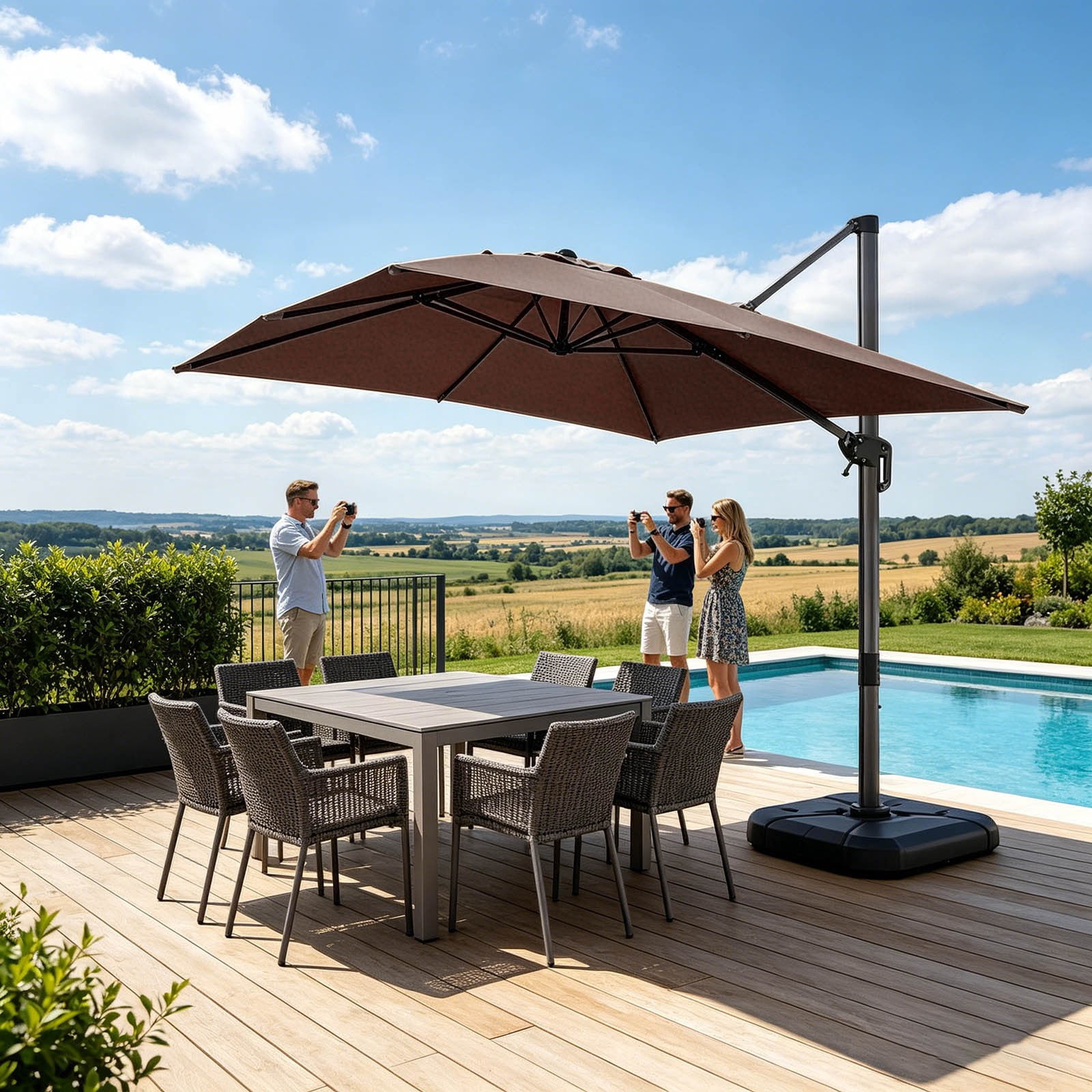 6.5X10 Ft Cantilever Patio Umbrella Outdoor With Base- Large Offset Heavy-Duty Aluminum Umbrella With 360° Rotation, 6 Tilts, Windproof, 4-Year Fade Resistance For Pool Deck, Square, Beach And Garden
