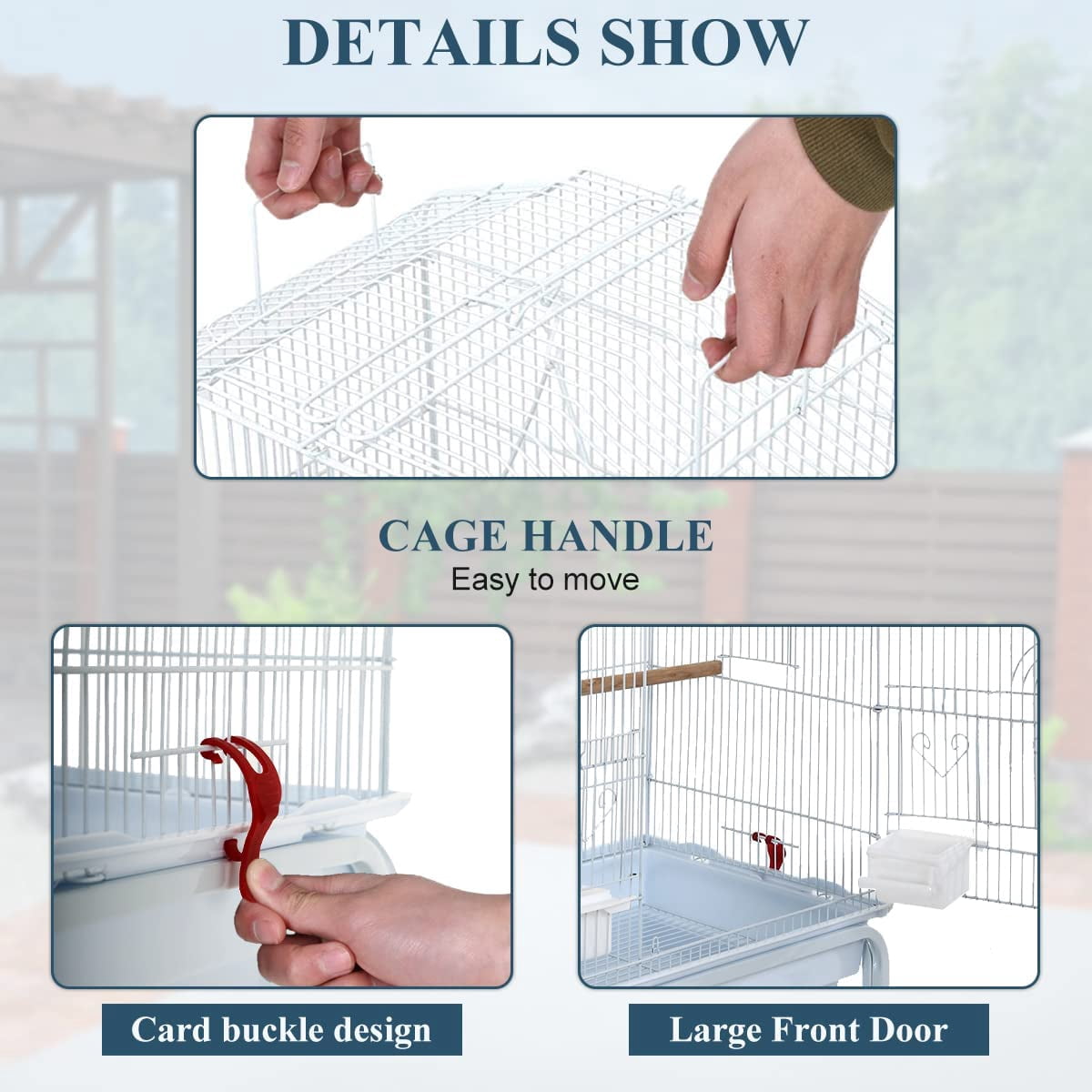 Bird Cage with Stand Parrot Cages for Large Birds Parakeet Cage with Play Top & Rolling Stand for Medium Canaries, Lovebirds, Cockatiels, Parrots, White