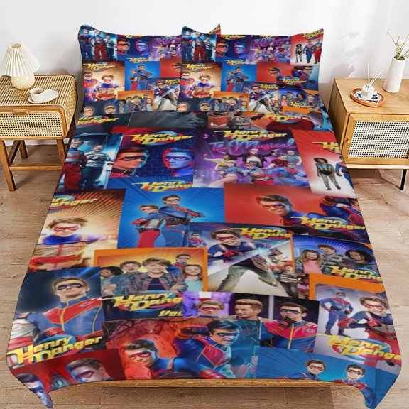 Duvet Cover Bedding Set Cartoon Print Soft Quilt Cover 3 Pieces, 1 Comforter Cover & 2 Pillowcases for Kids Teens Boys Girls Room Decor 86"x70"