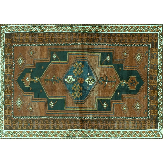 Ahgly Company Indoor Rectangle Persian Turquoise Blue Traditional Area Rugs, 3' x 5'
