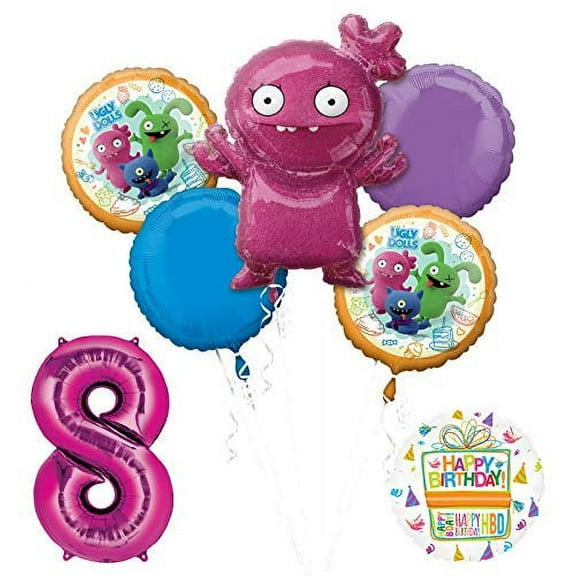 Ugly Dolls 8th Birthday Party Supplies 34" Pink Number 8 Balloon Bouquet Decorations