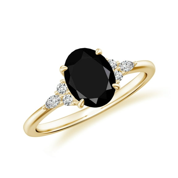 Oval Cut Black Onyx Side Stone Engagement Ring with Moissanite in Sterling Silver/ Yellow Gold Plated Trilogy Promise Wedding Band Ring July Birthstone, Birthday, Anniversary Jewelry, Ring Size 5