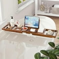 thumbnail image 3 of Semiocthome Foldable Bathtub Tray Caddy, Expandable Bath Tray for Tub, Soap Holder, Non Slip,Teak, 3 of 7