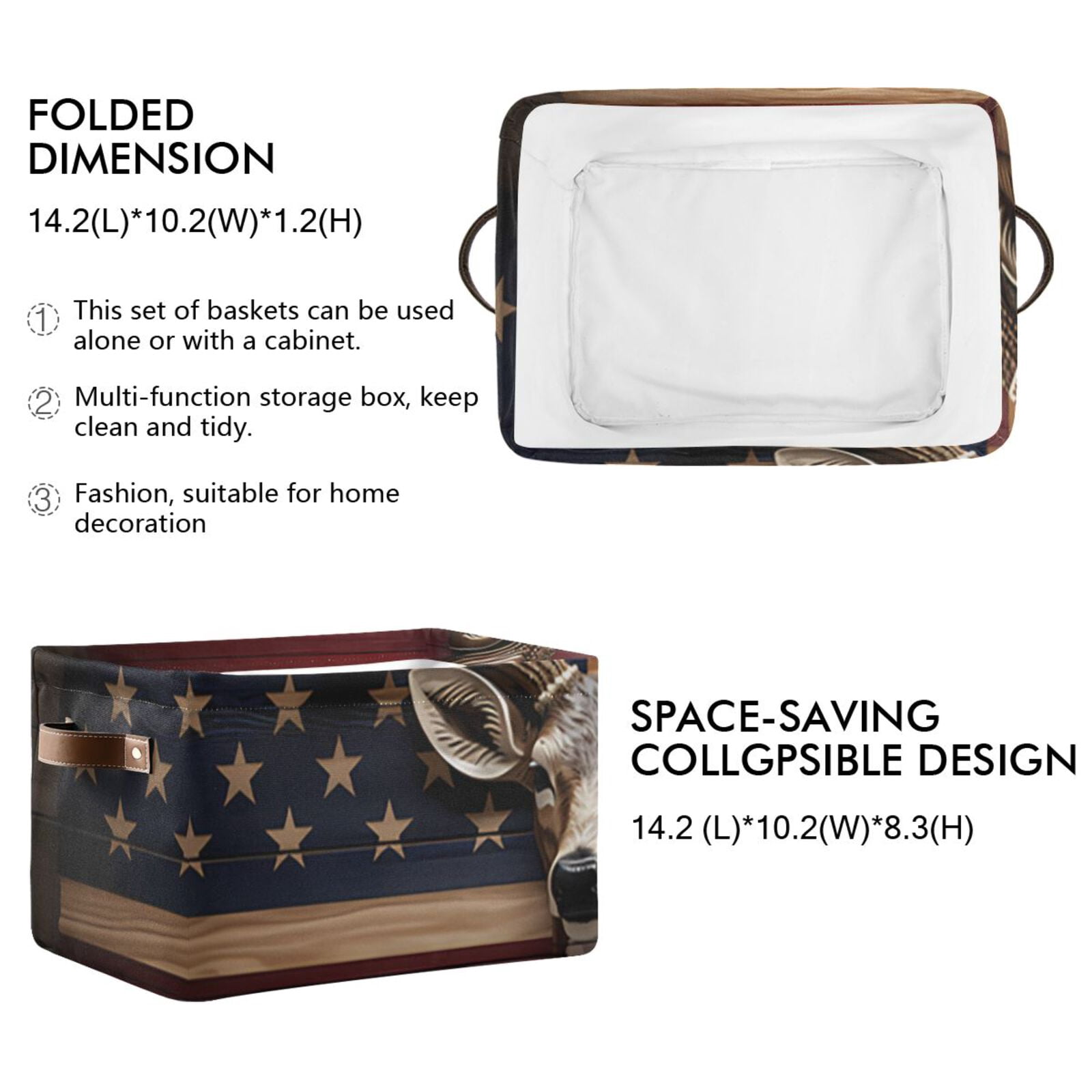American Flag Deer Storage Bins Baskets With Handles Storage Box Clothes Organizer Organization Toys