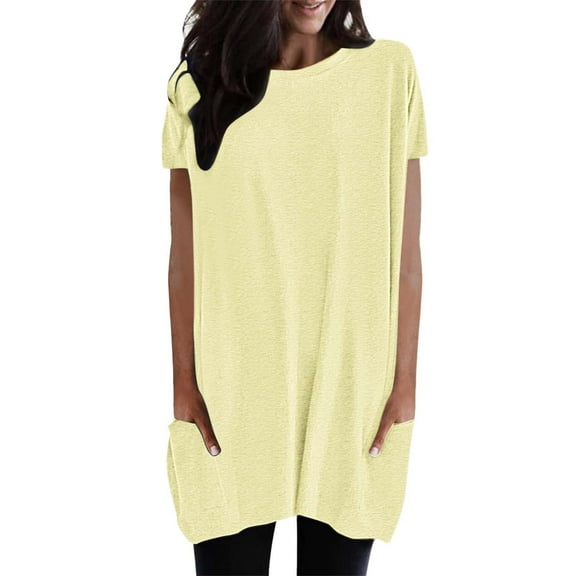 Gbsyewxs Womens Tops Short Sleeve Crew Neck Solid Color Loose Summer T Shirts For Women Light Yellow