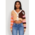 thumbnail image 2 of Womens Daisy Color Block Patch Cropped Button Front Cardigan, 2 of 5