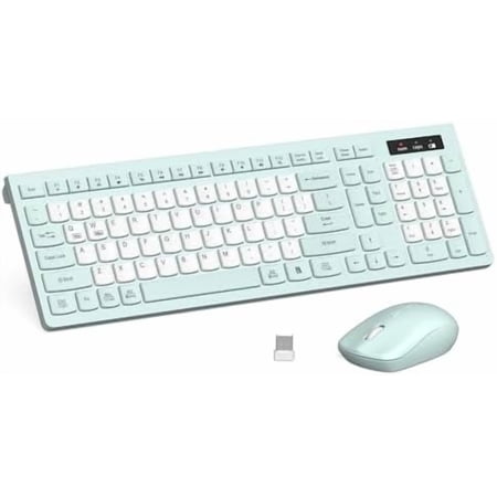 Silent Keyboard and Mouse Combo Wireless ful-Sized Wireless Keyboard and Adjustable DPI Mouse 2.4GHz USB Receiver Keyboard and Mouse for PC Windows MAC Desktop Laptop (Mint Green-B)