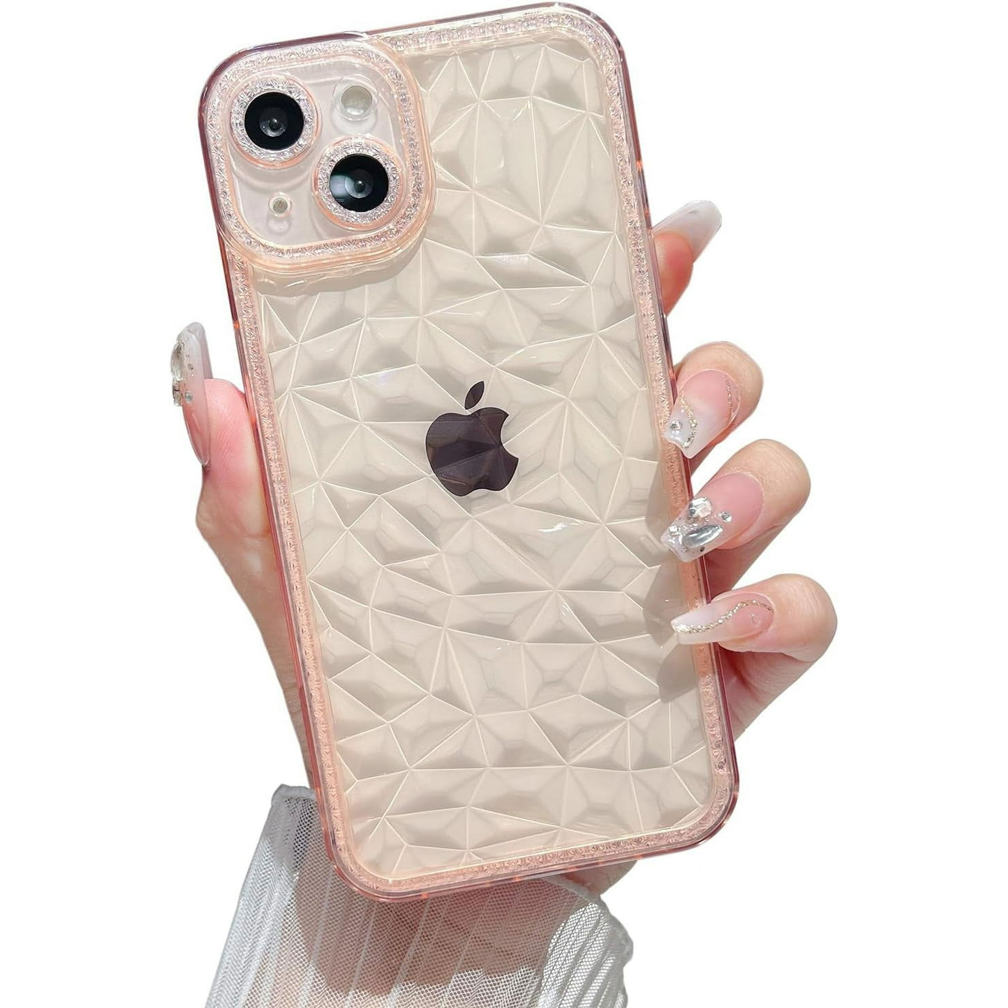 for iPhone X/XS Clear Sparkly Case, 3D Diamond Pattern,Camera Raised Protection, Soft Silicone TPU,Glitter for Women, Girls - Pink