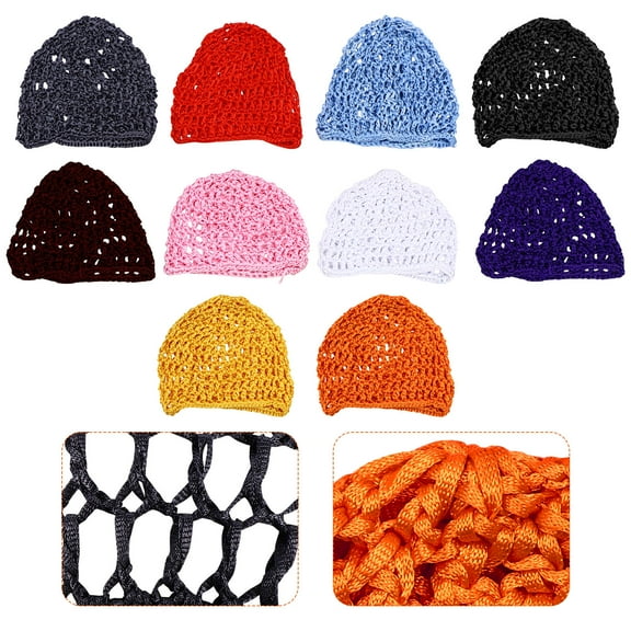 FELTECHELECTR 10Pcs Reusable Hair Net Crocheted For Women Travel Friendly Foldable Assorted Color