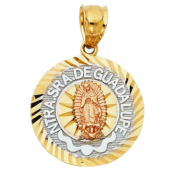 14k Tri-Color Gold Our Lady of Guadalupe Medal Pendant Blessed Virgin Mary Charm Jewelry Female