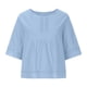 thumbnail image 4 of Top de mujer con cuello redondo y manga media - Camiseta lisa con costuras huecas - Tejido suave y elástico, informal/playa/fiesta, lavar a mano en frío, 4 of 6