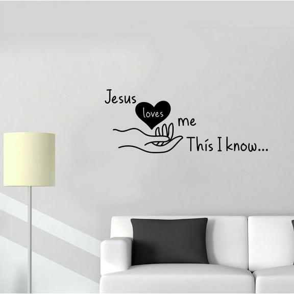 Jesus Loves Me This I Know Song Lyrics Hearts Design Religious Religion Christ Saying Quote Wall Decal Wall Art Designs Stickers for Home Room House Decor Vinyl Wall Sticker Decoration (18x20 inch)