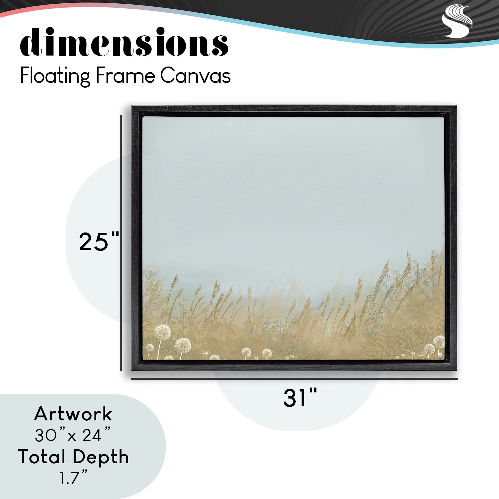 Misty Meadows Blowing in Wind Black Framed Floater Canvas Wall Art, design by Renel Peters