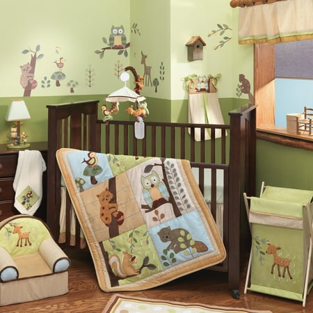 Enchanted Forest Crib Bedding - Lambs & Ivy Enchanted Forest 6-Piece Crib Bedding Set - Blue, Brown, Beige