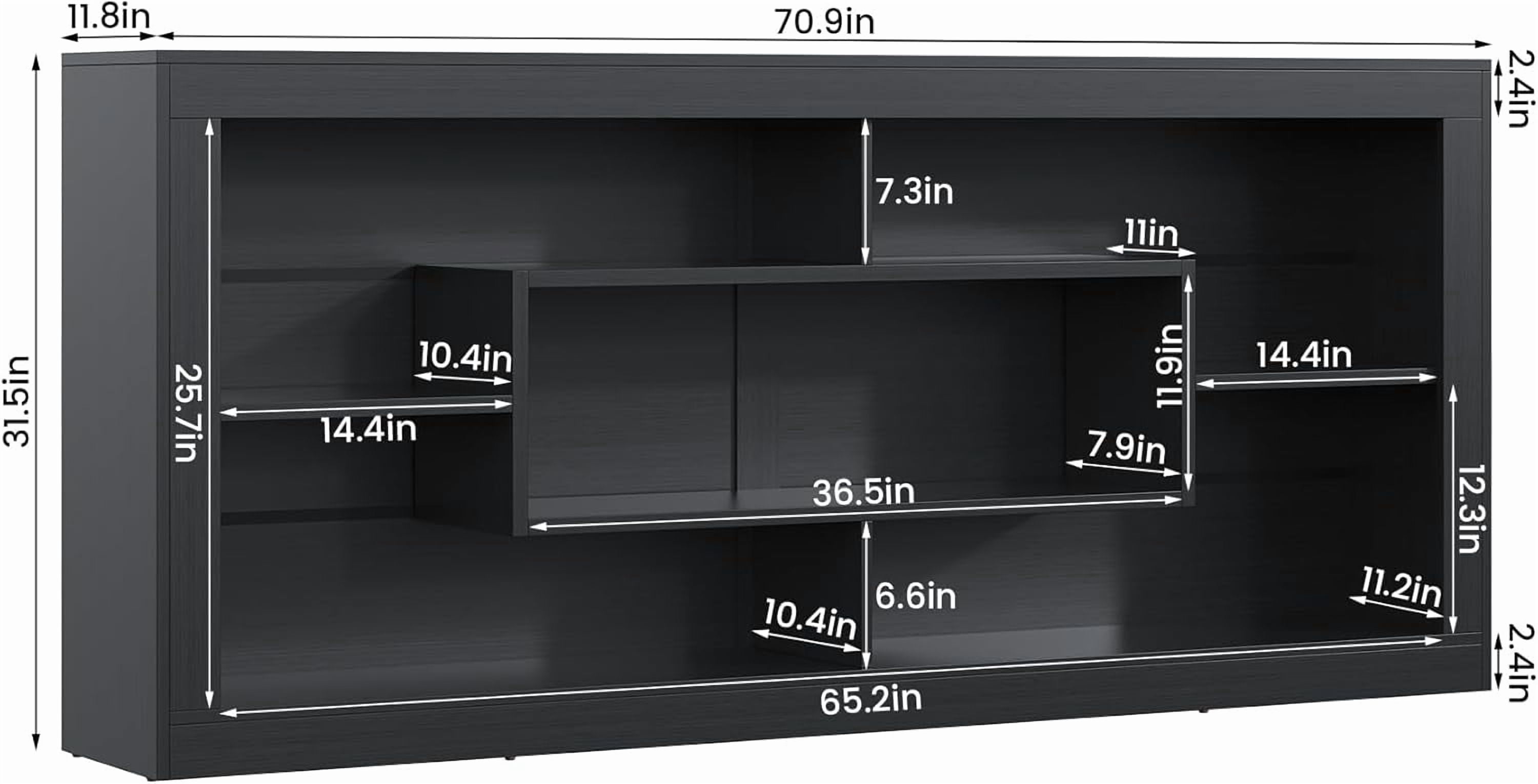 Winkalon Modern Farmhouse 7-Cube Storage Organizer Bookcase, 71” Wide Bookshelf, Large Floor Standing Cubby Shelf Unit with Anti-Tip Kit for Home Office, Living Room, Bedroom,Black