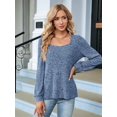 thumbnail image 5 of Womens Long Sleeve Ribbed Knit Loose Fit Soft Plain Square Neck Casual Knitwear Sweater Blouses Colorful Orchid XL, 5 of 8