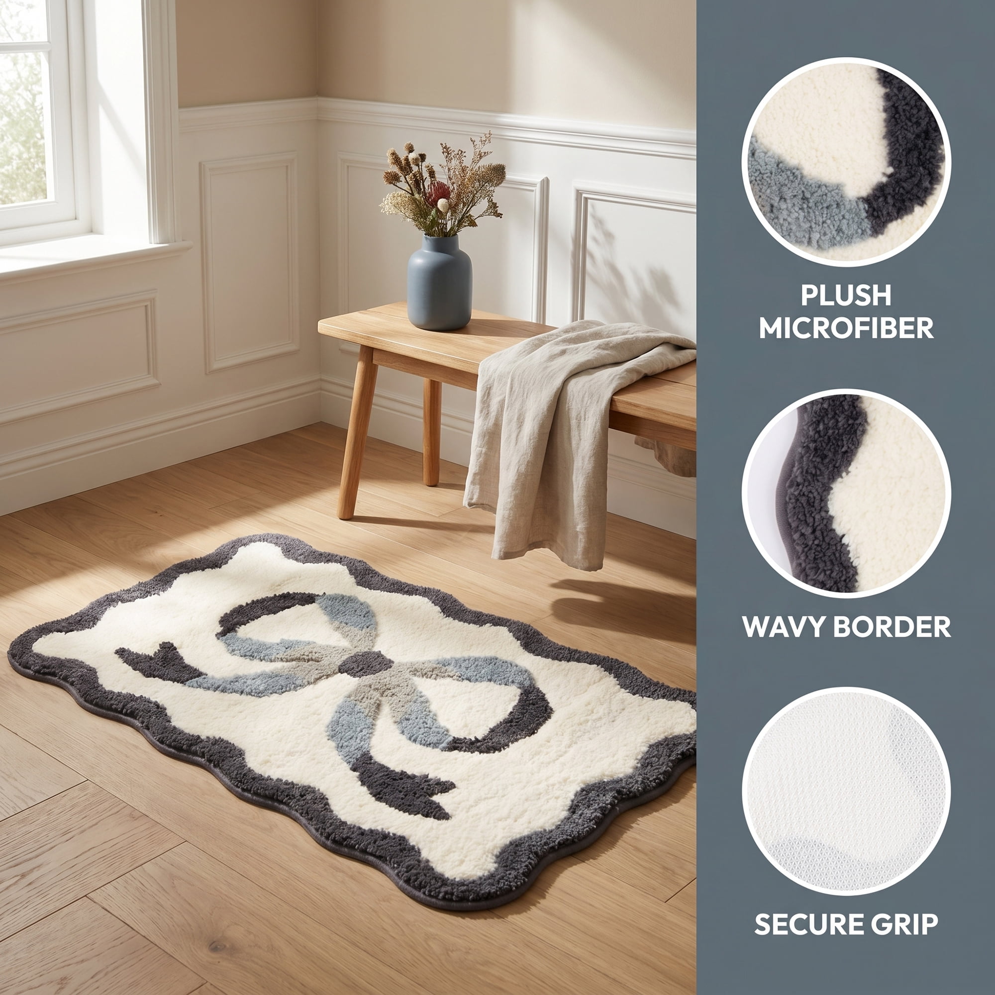 Unique Bargains Aesthetic Bathroom Rug Soft Absorbent Non Slip Bath Mat Gray 32" x 20"