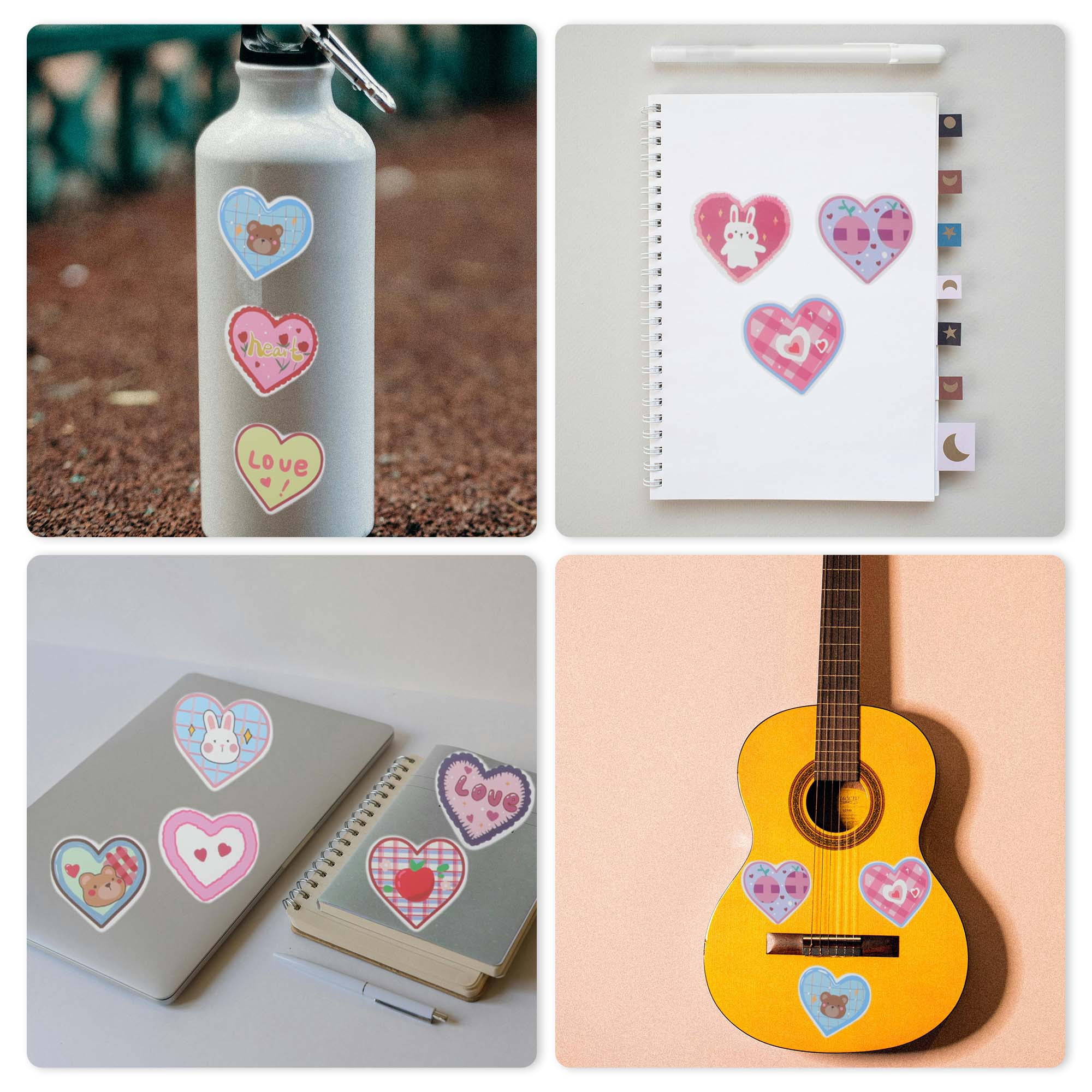 Unique Bargains 50 Pcs Heart Doodle Stickers Waterproof Scrapbook Aesthetic Stickers