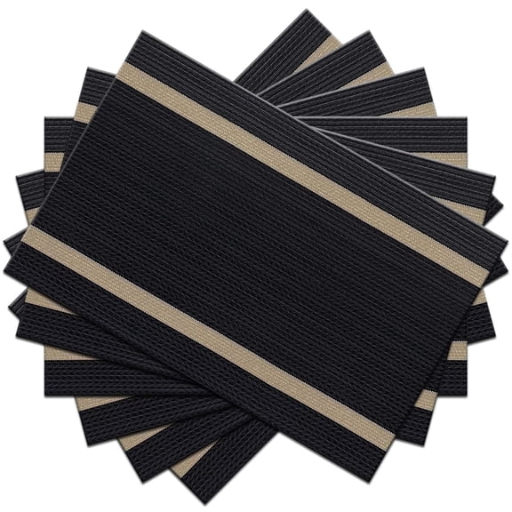 Black Placemats Set of 6 – Washable Non-Slip Durable Table Mats for Dining Room & Home Decor