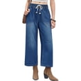 thumbnail image 4 of High Waist Women Elastic Waist Casual Ankle Capris Straight Denim Pants Drawstring Jeans, 4 of 5