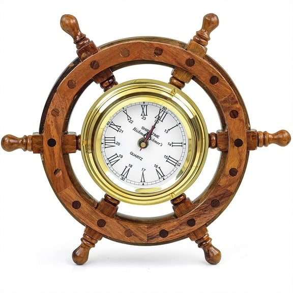Nagina International Ship Wheel Clock, 12" Nautical Décor