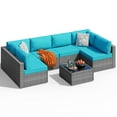 thumbnail image 2 of Walsunny 7 Pieces Patio Conversation Set, All-Weather Silver Rattan Wicker Patio Furniture Sets with 6 Chairs and 1 Coffee Table, Washable Couch Cushions,Sliver Rattan Blue Cushions, 2 of 7