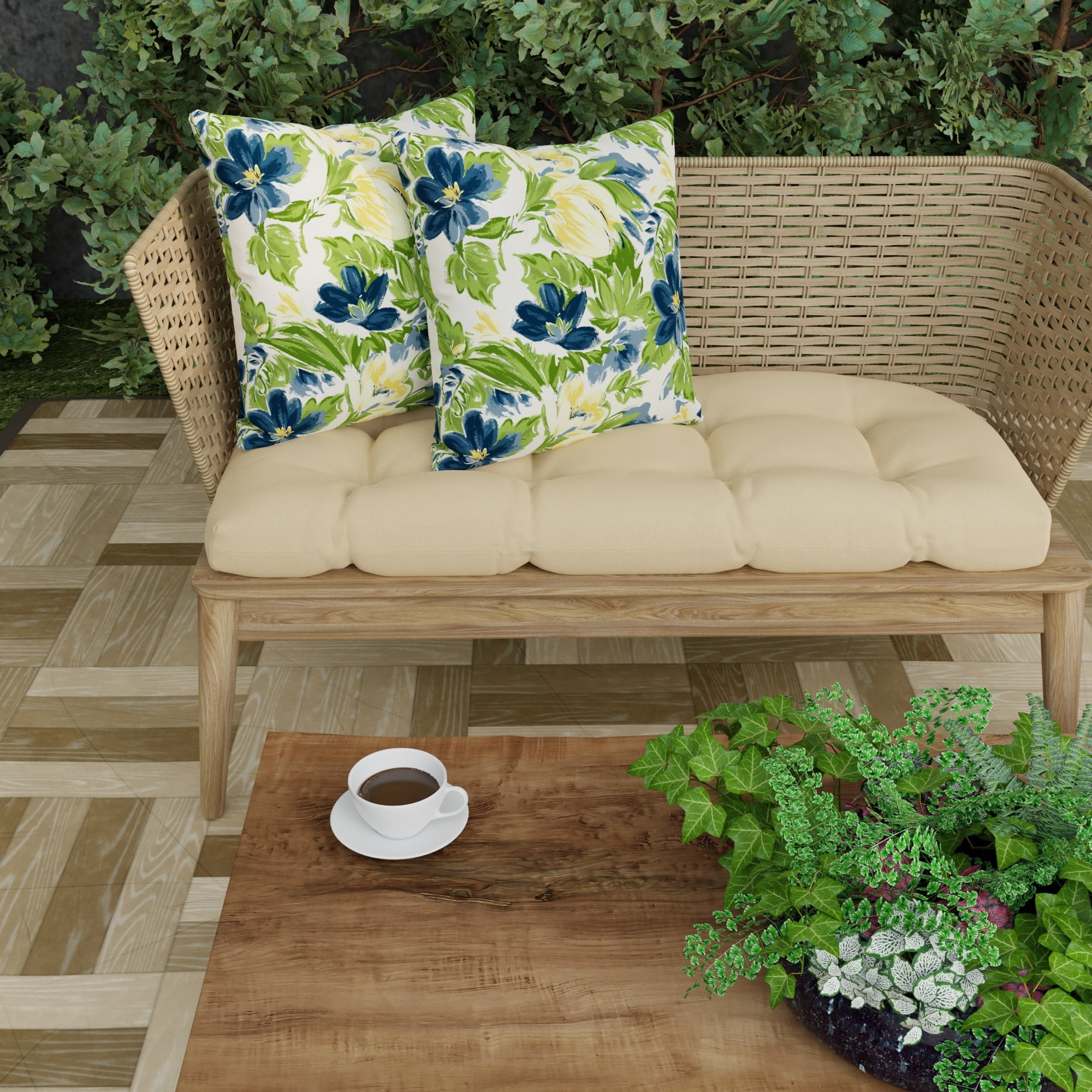 Jordan Manufacturing 18" x 18" Rebecca Asparagus Green Floral Square Outdoor Throw Pillow (2 Pack)