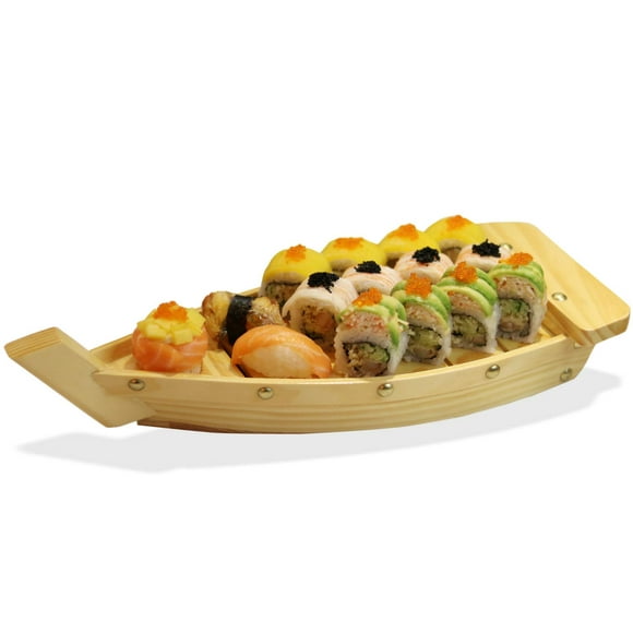Kichgather 14.5â€œ Wooden Sushi Serving Tray Boat Plate for Restaurant or Home
