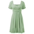 thumbnail image 4 of B91xZ Robes de Soleil pour Femmes Casual Manches Courtes Robe d'Été Col Rond Taille Haute Maxi Floconneuse Robes à Plusieurs Niveaux, Vert XL, 4 of 5