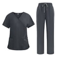 thumbnail image 2 of Straight Leg Jogger Scrub Set Womens Stretch V-Neck Scrub Top & Cargo Pant Medical Uniform Dark Grey S, 2 of 7