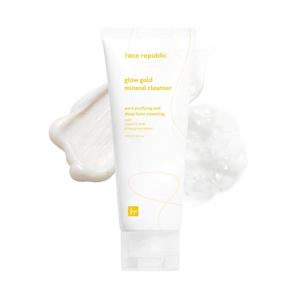 Limpiador mineral Face Republic Glow Gold 3.4 fl oz 3.38 fl oz | Espuma purificadora de poros profundos | Vitalizante para piel apagada | Gold Rice Bran Ginseng Vitaminas Niacinamida | Cuidado de la p