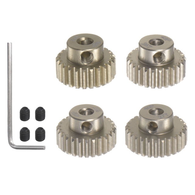 48P Endurecido Piñón Motor Engranaje Juego 4uds 24T 25T 26T 27T Ajuste 3,175mm RC Motor Eje 48 Paso 7075 Aluminio Engranajes para RC Coche, con Hexagonal Llave