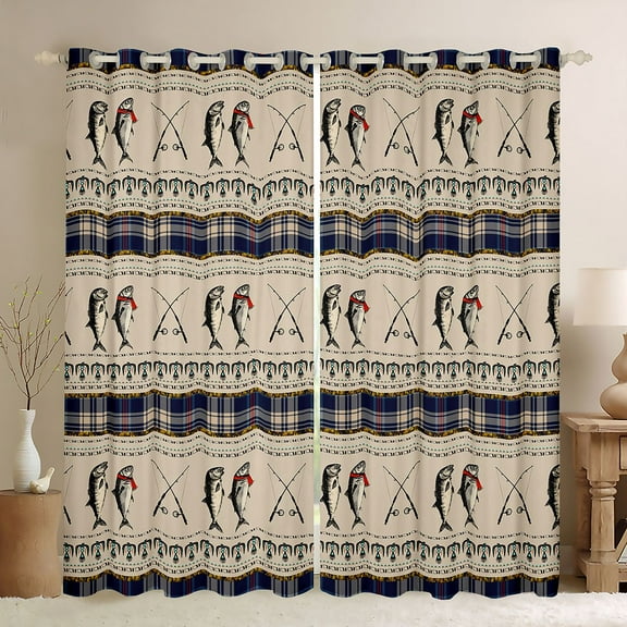 Homewish Bass Big Fish Black Out Curtains,Hunting And Fishing Curtains Pack of 2 (42x63 Each),Rustic Farmhouse Cabin Bedroom Curtains For Boys Kids,Super Cozy Room Decor
