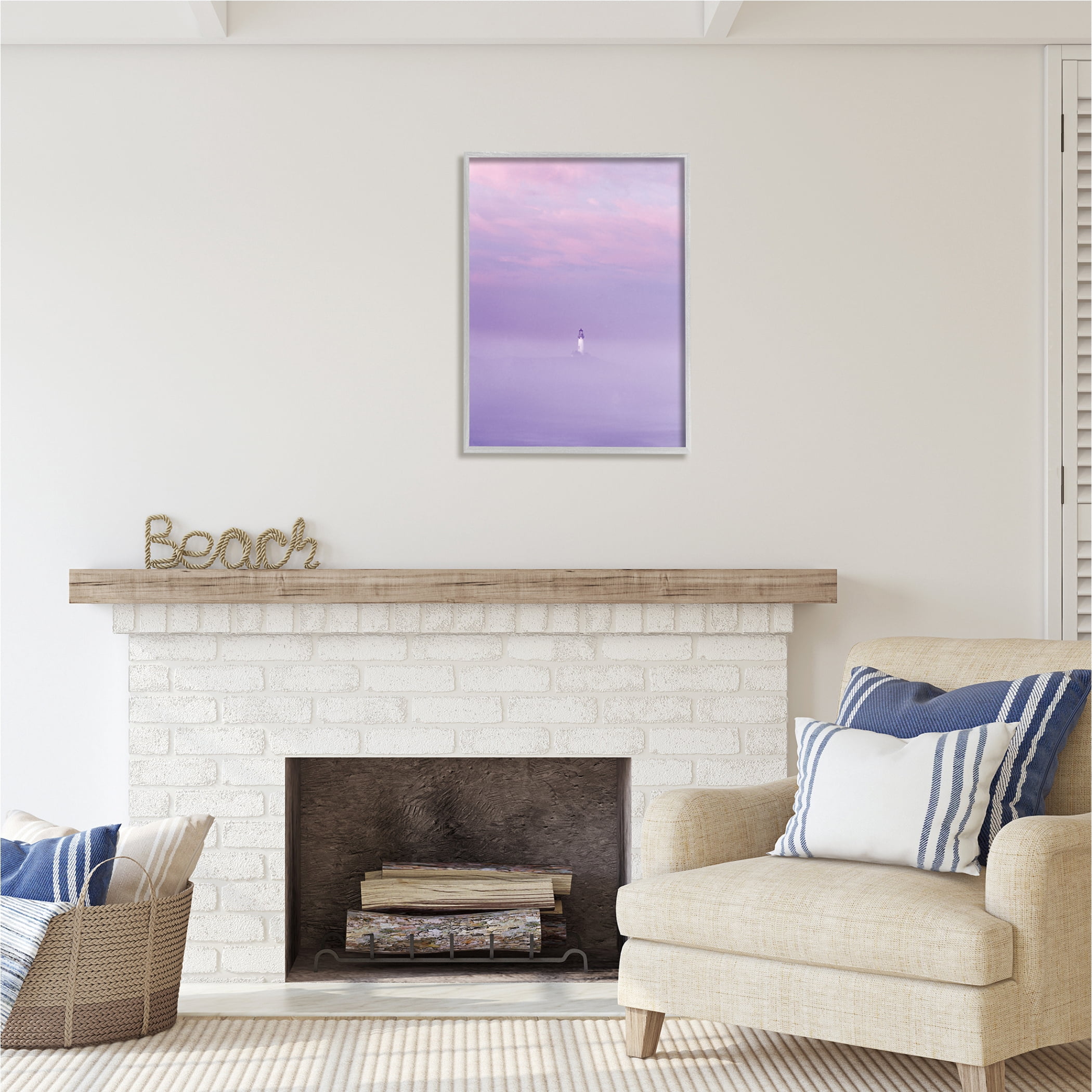 Stupell Industries Foggy Purple Lighthouse Nature Photography Gray Framed Art Print Wall Art, 24 x 30