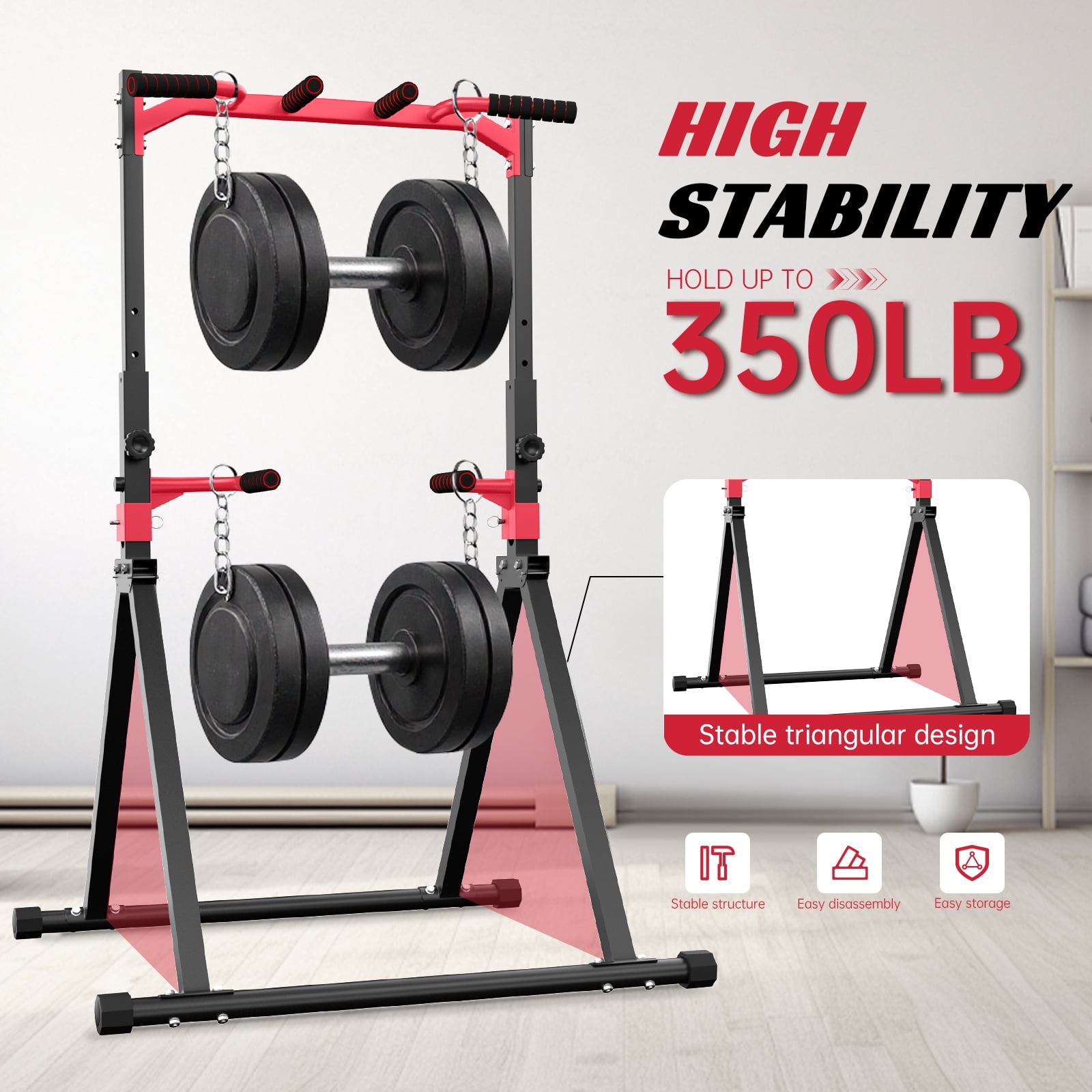 Primy 350lbs Foldable Pull Up Station, Pull Up Bar for Home Gym Workout, Free-Standing Dip Station Power Tower Strength Training Fitness Equipment