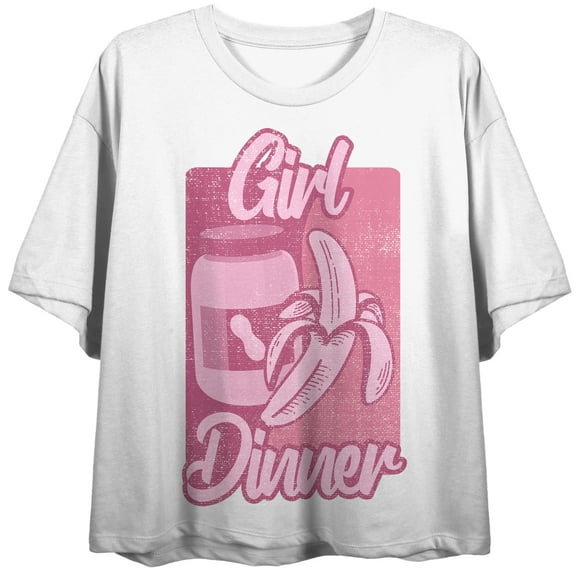 Peanut Butter And Banana GIrl Dinner Women's White Cropped Tee-Medium