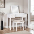 thumbnail image 2 of Linon Coiffeuse Papillon et Tabouret Rembourré Miroir Relevable 2 Tiroirs en Bois Blanc, 2 of 16