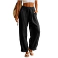 thumbnail image 2 of Yievot Womens Cotton Linen Pants Drawstring Elastic Waist Rolled Hem Loose Fit Summer Vacation Beach Trousers, 2 of 7