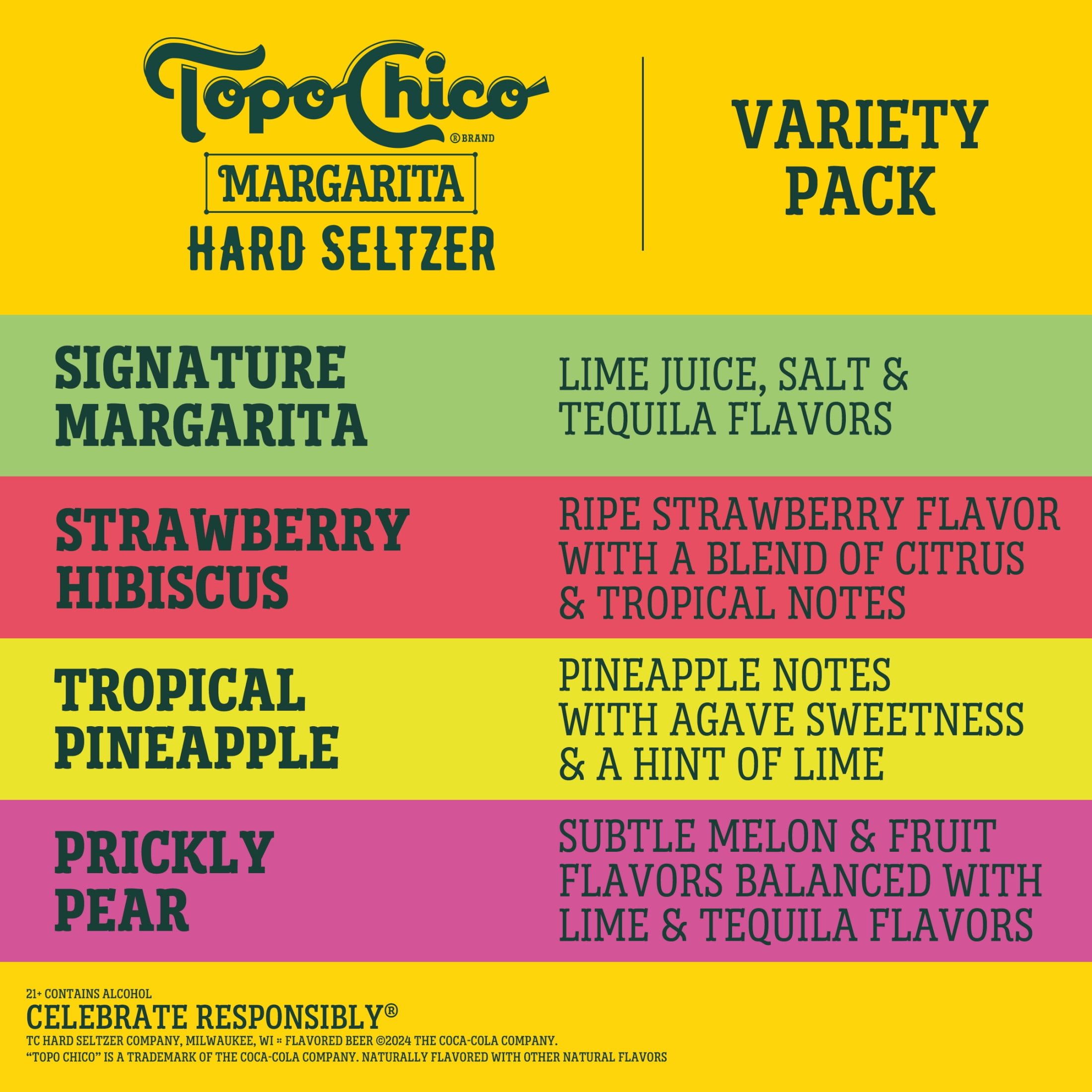 Topo Chico Hard Seltzer Margarita Variety Pack , 12 Pack, 12 fl oz Aluminum Cans, 4.5% ABV