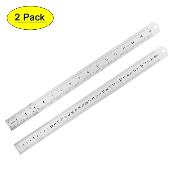 Uxcell 400mm 16 Inch Stainless Steel Straight Ruler Measuring Tool with Hanging Hole 2 Pack