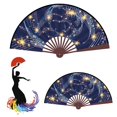 thumbnail image 4 of Large Folded Paper Fans Set for Dance Performance Wedding Party Chinese Retro Fabric Hand Fans, 4 of 4