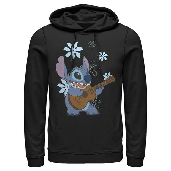 Men's Lilo & Stitch Floral Ukulele Dance  Pull Over Hoodie Black Large