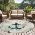 thumbnail image 5 of Nautical Teal Anchors Round Living Room Rugs 7 ft, Starfish Corals Compass Retro Brown Map Washable Area Rug with Non-Slip Sturdy Edge Binding Round Carpet for Kitchen Office Bedroom, 5 of 9