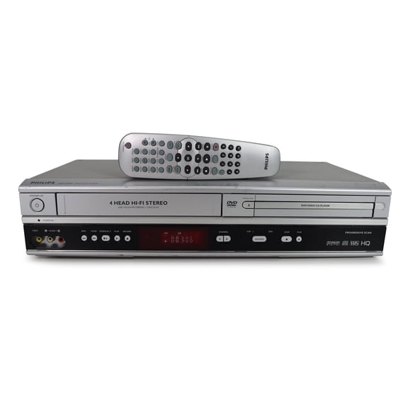 Restored Philips DVP3050V/37 DVD/VCR Combo Player w/ Original Manual, Remote, A/V Cables, & HDMI Converter