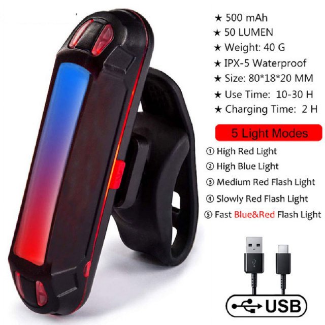 Wholesale Ultra-Bright USB Rechargeable Bike Tail Light with Red-Blue Color Changing - Durable Warning Safety Accessory for Mountain, City & Electric Bikes - Easy Installation, Weatherproof Design