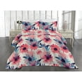 thumbnail image 2 of Ambesonne Floral Quilted Coverlet 3 Pcs, Waatercolor Spring Flowers, King Size, Violet Blue Dark Coral, 2 of 4
