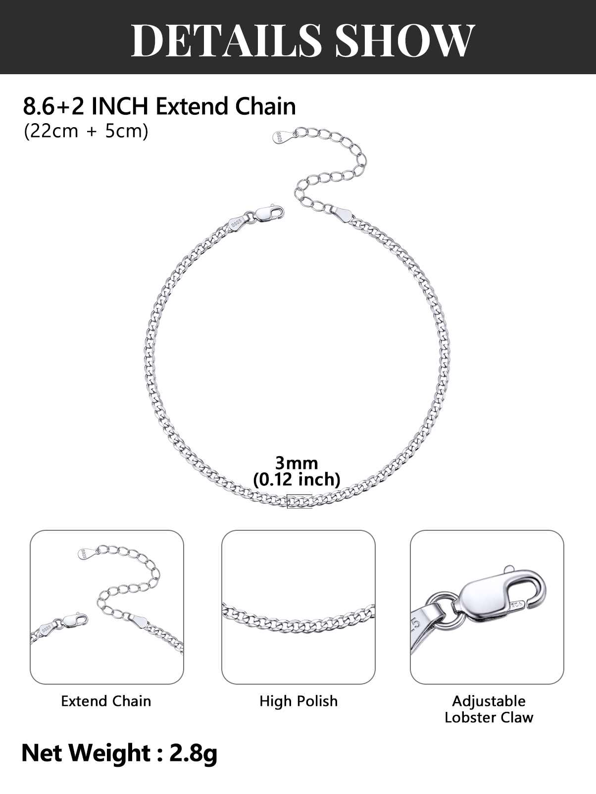 Silvora Cuban Link Sterling Silver Anklet photo 8