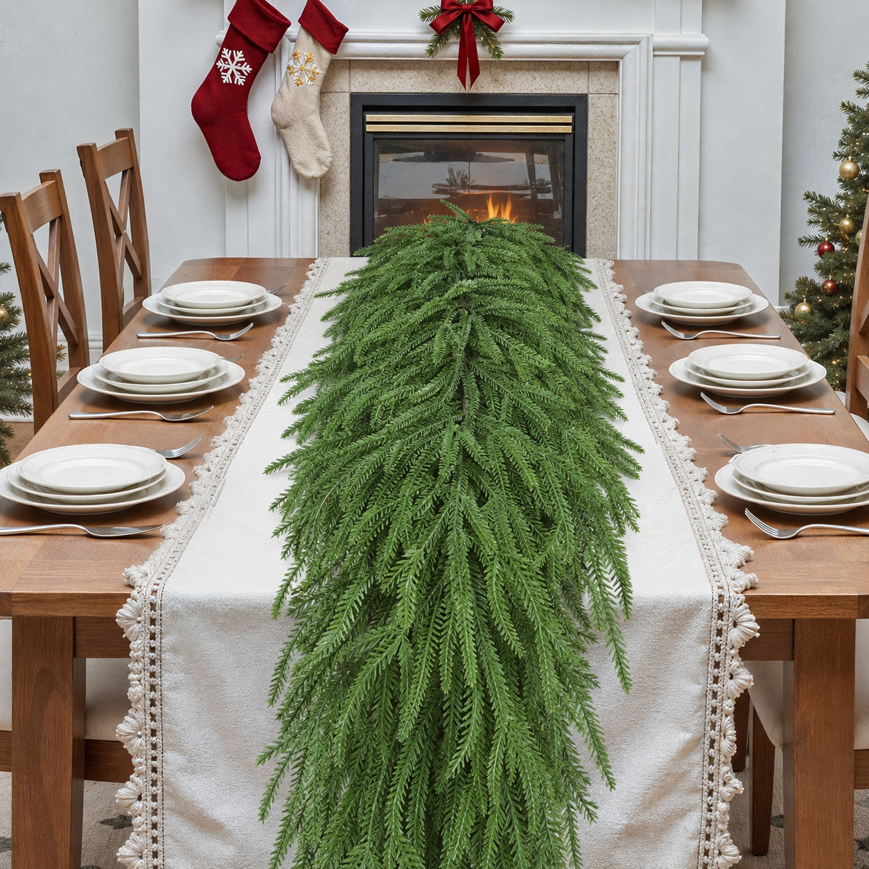 Lolsea 9ft Artificial Norfolk Pine Christmas Garland, Green photo 8